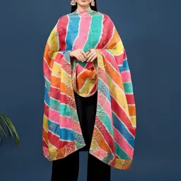 A R SILK DUPATTA HUB Striped Embroidered Cotton Dupatta image 3