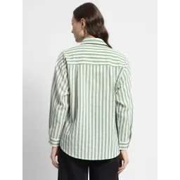 MADAME Sage Green & White Striped Shirt image 2