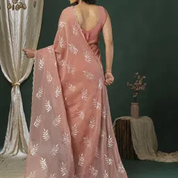 Saree Mall Peach Organza Embellished Saree with Blouse Piece image 2