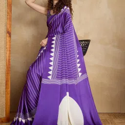 Saree Mall Purple Satin Self Saree with Blouse Piece image 2
