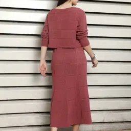 High Star Maroon Cotton Self Design Top With Skirt image 2