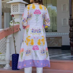 Indo Era Off White Cotton Regular Fit Printed Kurta with Pant image 2