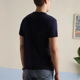 Louis Philippe Blue Cotton Slim Fit Printed T-Shirt image 2