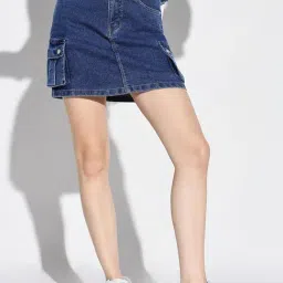 showoffff SHOWOFF Dark Blue Denim Above knee Skirt-picture-11