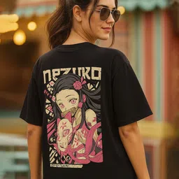 Fabflee Women Demon Slayer Graphic Printed Round Neck Cotton Relaxed Fit T-shirt-picture-40