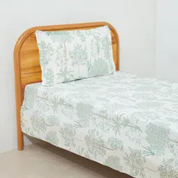 Westside Home Light Green Printed Single Flat Bedsheet & Pillowcase Set-picture-28