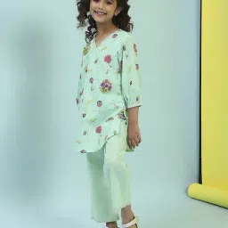 Biba Girls Turquoise Cotton Printed Suit Set image 3