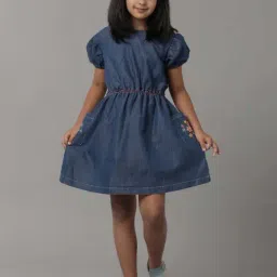 Under Fourteen Only Kids Blue Cotton Embroidered Dress-image-8