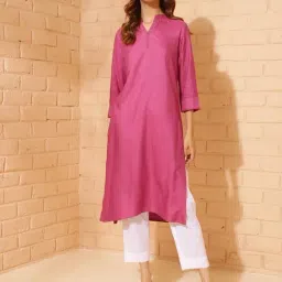 Fabindia Pink Silk Viscose Regular Fit Solid Kurta-picture-19