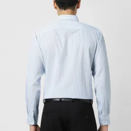 Peter England Blue Cotton Slim Fit Striped Shirt image 2