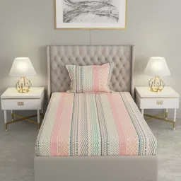 Raymond Home Delight Pink & Blue 104 TC Cotton Single Bedsheet with 1 Pillow Cover image 2