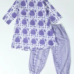 Bella Moda Kids Purple & White Printed Full Sleeves Kurti with Pants image 2