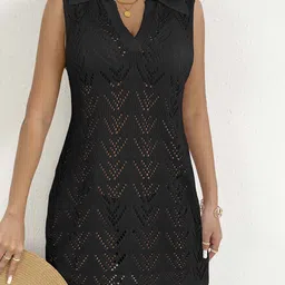 JC Mode Self Design V-Neck Swimwear Cover Up Top-image-75