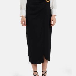 Kazo Black Midi Skirt With Buckle Detail-picture-32