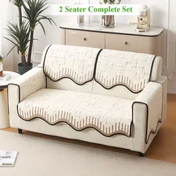 HOKIPO Cream Brown Luxruy Supple Sofa Wavy Mat 2 Seater Complete Set image 1