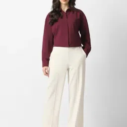 Van Heusen Maroon Polyester Solid Shirt image 4