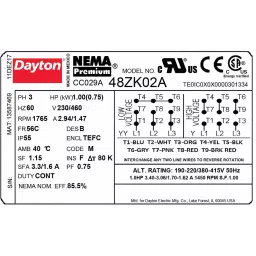 Dayton 1 HP Three Phase Face Mount General Purpose Motor, 48ZK02 image 3