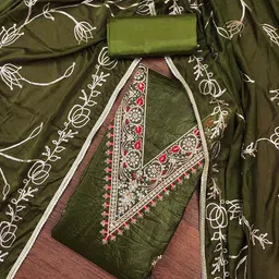 HERE&NOW Floral Embroidered Tussar Silk Unstitched Dress Material-picture-13