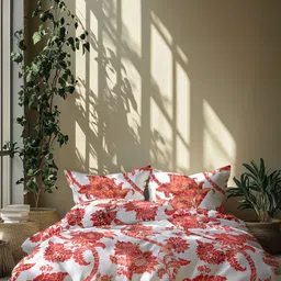 LANE LINEN Red & White Floral 210 TC Pure Cotton Super King Bedsheet With 2 Pillow Covers-image-23