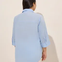 Gia by Westside Light Blue Embroidered Cotton Shirt image 2
