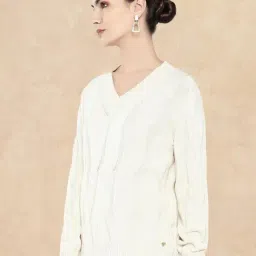 RAREISM Off White Cotton Solid Long Sleeves Sweater image 4