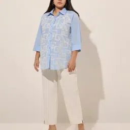 Gia by Westside Light Blue Embroidered Cotton Shirt image 4