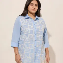 Gia by Westside Light Blue Embroidered Cotton Shirt image 1