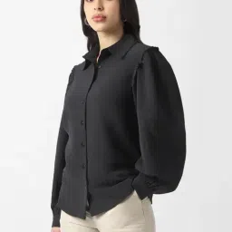 Van Heusen Black Polyester Solid Shirt image 3
