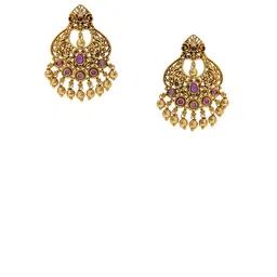 South Temple Jewellery Gold-Plated Artificial Stones Studded & Beaded Crescent Chandbalis image 3