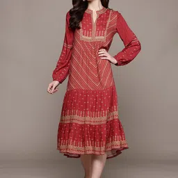 Ritu Kumar Printed Puff Sleeve A-Line Midi Dress-image-62