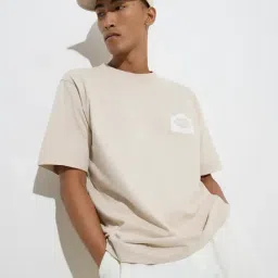 studiofit men Studiofit by Westside Light Beige Printed Relaxed-Fit Cotton T-Shirt-picture-35