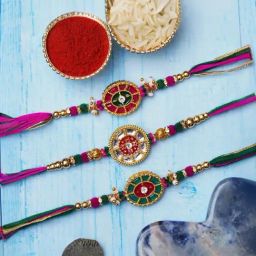 eCraftIndia Set of 3 Multicolor Rakhis for Bhai, Bhabhi, Kids with Sibling Agreement & Roli Chawal-picture-46