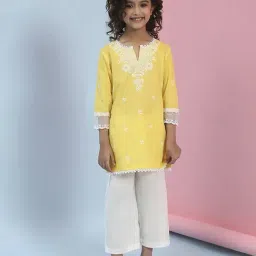Biba Girls Yellow Cotton Printed Kurti and Pant-picture-16