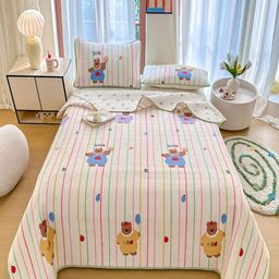 JC HOME Blue & White Printed Pure Cotton Single Bed Cover With Pillow Covers-picture-42
