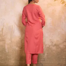 House of Chikankari Women Floral Embroidered Thread Work Pure Cotton Kurta with Trousers image 5