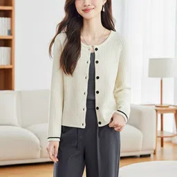 HERE&NOW Women Solid Round Neck Sweaters-picture-35
