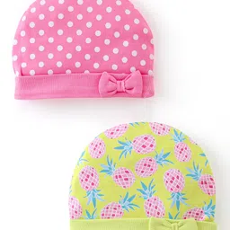 Babyhug 100% Cotton Interlock Knit Caps Polka Dot Print Pack of 2 - Multicolor-image-64