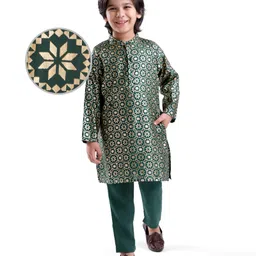 Babyhug Woven Full Sleeves Floral Foil Printed Kurta Pyjama Set - Dark Green-picture-37