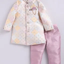 LITTLE COLLARS Full Sleeves Sequin Embellished & Abstract Embroidered Kurta With Pyjama - Lemon-picture-15