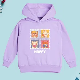 NUSYL Fleece Full Sleeves Animals & Happy Text Printed Hoodie - Lilac-picture-21