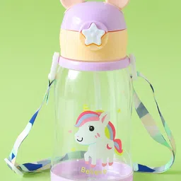 fab n funky Unicorn Print Kids Straw Sipper Bottle 500 ml - Purple| BPA-Free| Leak resistant| School Water Bottle for Boys & Girls| Stylish Flip Lid| Straw & Shoulder Strap-picture-15