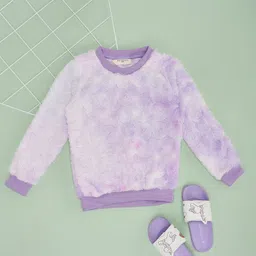 Pantaloons Junior Full Sleeves Textured Tie Dye Sweatshirt - Lilac-image-19
