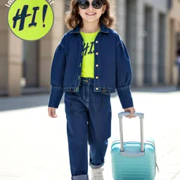 OLLINGTON ST. Denim Full Sleeves Jacket & Pant With Inner Tee - Indigo & Lime-picture-22