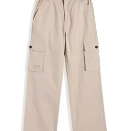 CAVIO Cotton Blend Woven Full Length Solid Cargo Pants With Belt Set - Cream-picture-23
