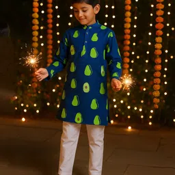 TOONYPORT Cotton Knit Full Sleeves Avocardo Printed Kurta With Pyjama Set - Navy Blue-picture-14