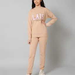 ALAN JONES Cotton Blend Knit LA75 Text Printed Top & Joggers Set - Beige-picture-14