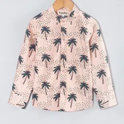 Hugsntugs Cotton Woven Full Sleeves Palm Tree Printed Shirt - Peach-picture-11