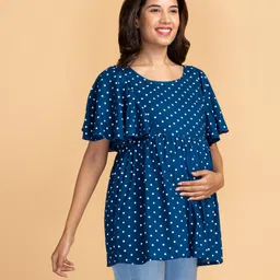 Bella Mama Half Sleeves Maternity Top Polka Print - Blue image 3