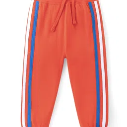 Babyhug Cotton Single Jersey Knit Full Length Bear & Text Printed Lounge Pant - Red Blue & Yellow image 2