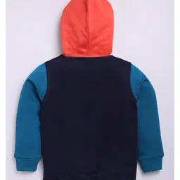 giniekids Cotton Full Sleeves Squadron Text Printed Colour Blocked Sweatshirt - Navy Blue image 3